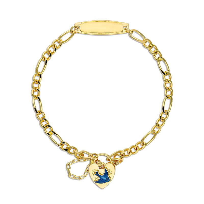 Gold Tone ID Bluebird Heart Padlock Oval Belcher 16cm Bracelet