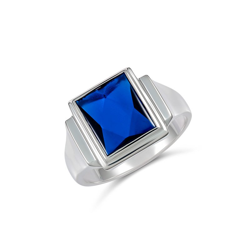 Atlas Rectangle Synthetic Blue Stone Ring (724-3A (T) - ring size T)
