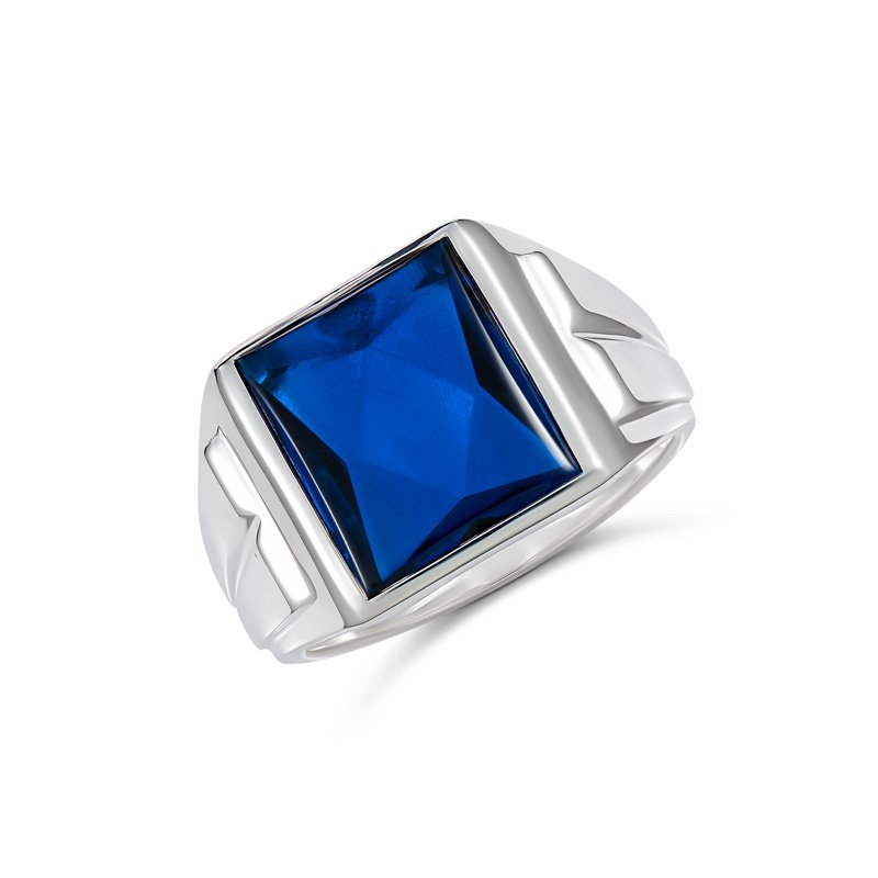 Arthur Rectangle Synthetic Blue Stone Ring (726-3A (T) - ring size T)
