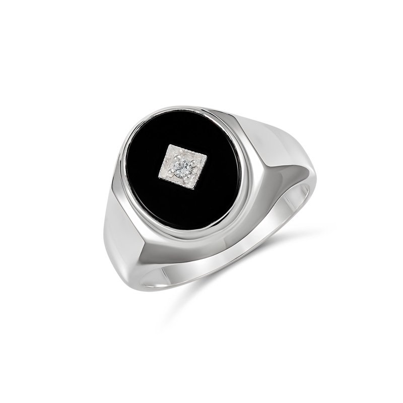 Atticus Oval Black Onyx Cubic Zirconia Ring (730-1CZA (T) - ring size T)