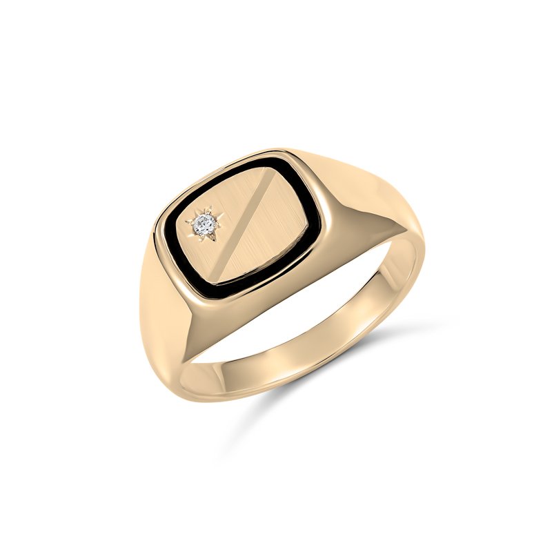 Andrew Cushion Diamond Black Onyx Ring (785-19DC (V) - ring size V)