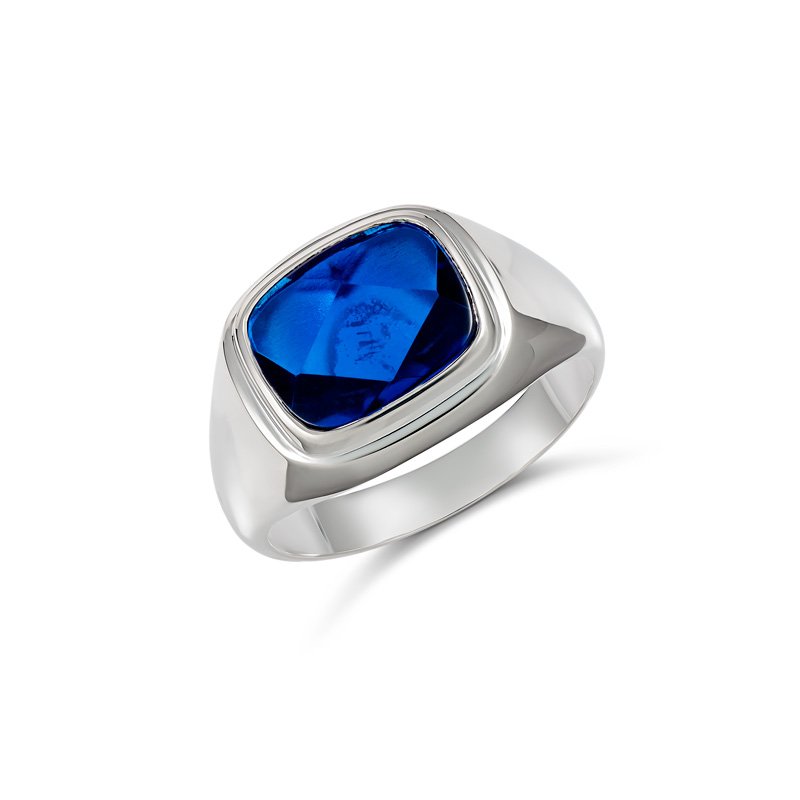 Aryan Cushion Synthetic Blue Stone Ring (811-3A (T) - ring size T)