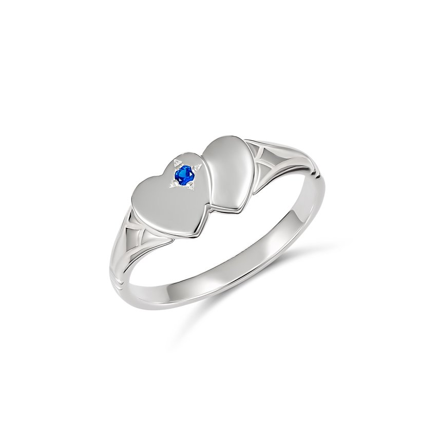 Eleanor Double Heart Blue Stone Signet Ring (8183BLFA - ring size F)