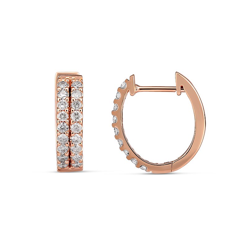 Zara Double Row Diamond Huggie Earrings 9kt Rose Gold