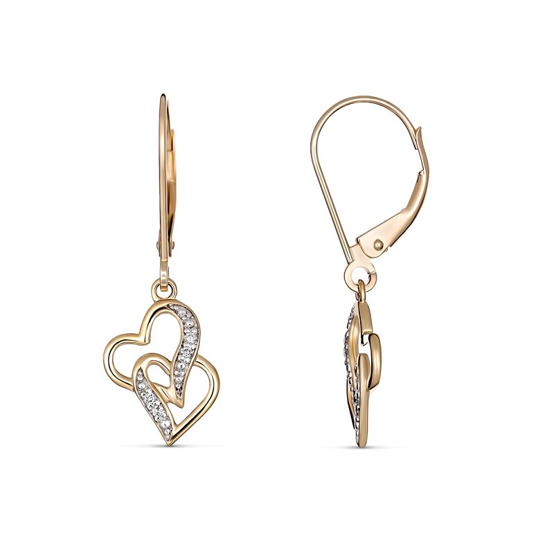 Illusions Double Heart Diamond Drop Earring 9kt Yellow Gold