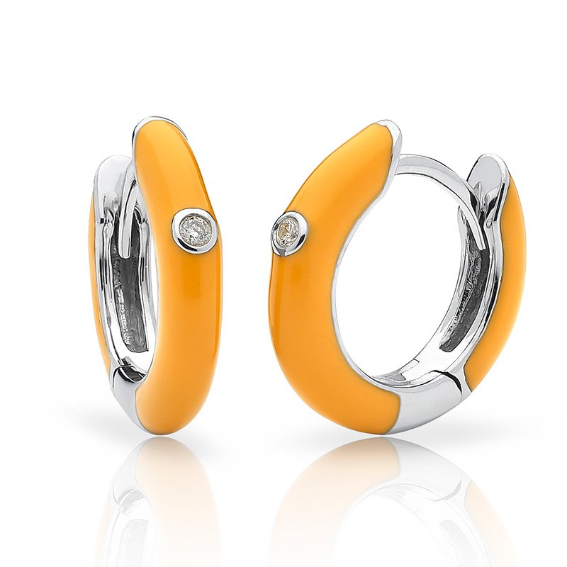 Enamoured Orange Enamel Diamond Huggie Earring 9kt White Gold
