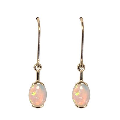 Adelaide 8x6mm Oval Solid Opal Hook Earring 9kt Yellow Gold