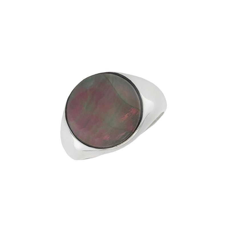Denim Round Black Mother of Pearl Ring (GR206-BMOP-A (T) - ring size T)