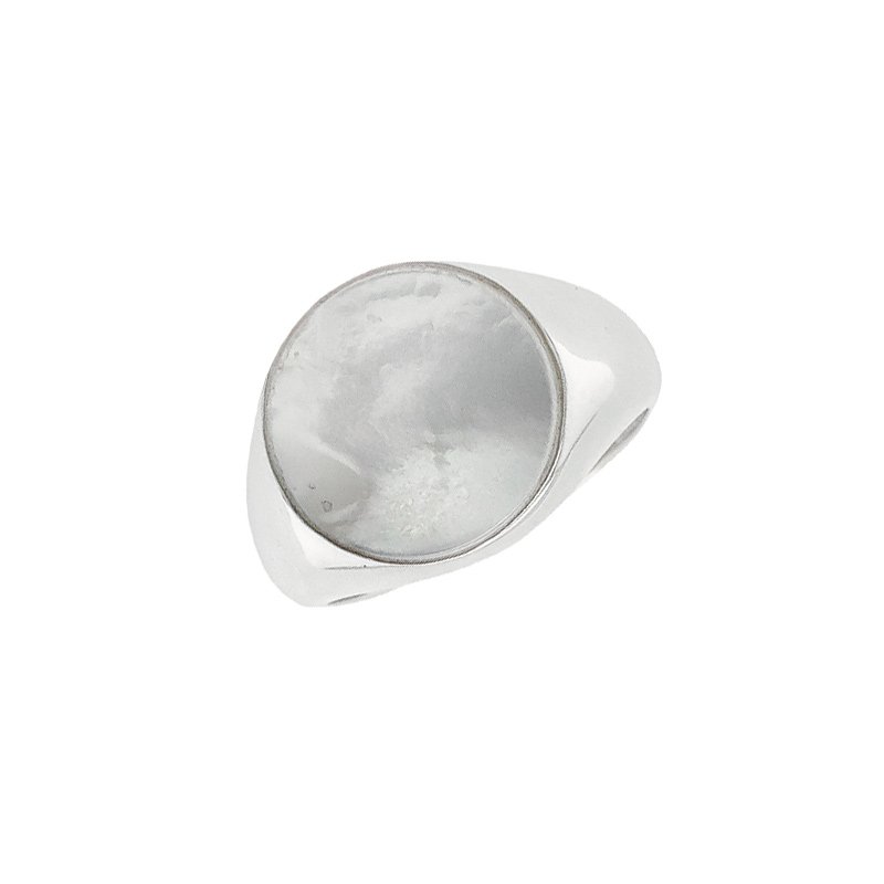 Denim Round White Mother of Pearl Ring (GR206-MOP-A (T) - ring size T)
