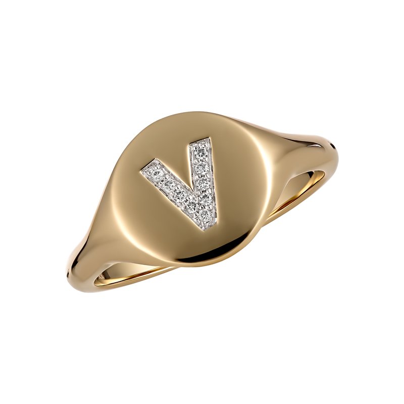 Initial Diamond Set Ring - V (R934-V-DC (N) - ring size N)