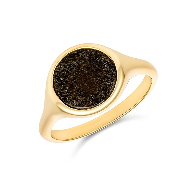 Eva Round Gold Obsidian Ring (R935-GOB-C (P) - ring size P)