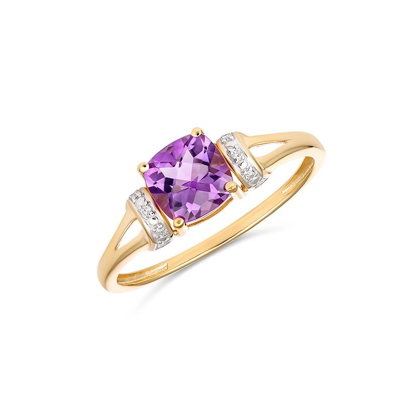 Melody Cushion Amethyst & Diamond Ring (RCS05-91329AMDC (N) - ring size N)