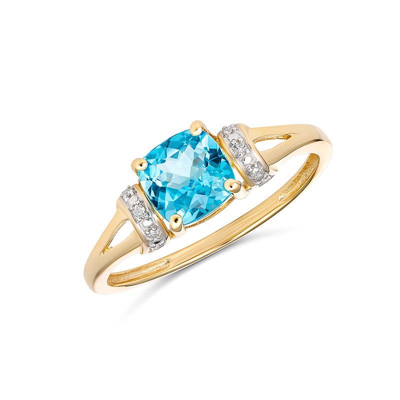 Melody Cushion Blue Topaz & Diamond Ring (RCS05-91329BTDC (N) - ring size N)