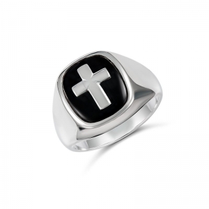 Austin Cross Cushion Black Onyx Ring Silver