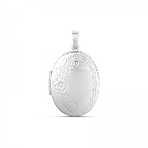 Poppy Medium Oval Engraved Locket Sterling Silver