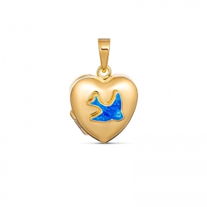 Preston Silver Bluebird Heart Locket 9kt Yellow Gold