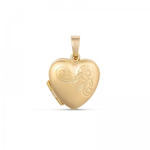 Peony Small Engraved Heart Locket 9kt Yellow Gold