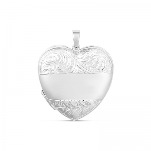 Perla X-Large Engraved Heart Locket Sterling Silver