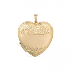 Perla X-Large Engraved Heart Locket 9kt Yellow Gold