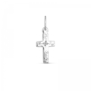 Pierre Engraved CZ Cross Pendant Silver