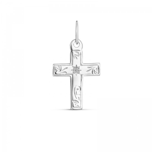 Pam Engraved CZ Cross Pendant Silver
