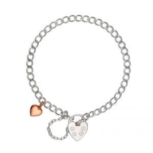Brooklyn Silver Round Curb Bracelet with Rose Gold Heart Charm