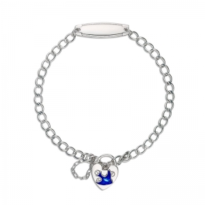 Brooklyn Bluebird Round Curb Bracelet with ID Silver