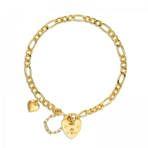 Brooklyn Figaro Bracelet 1+3 with Heart Charm Yellow Gold Plated