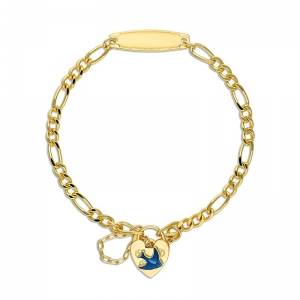 Brooklyn Bluebird Figaro Bracelet 1+3 with ID Yellow Gold Plated