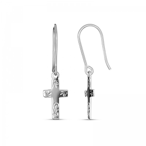Pierre Engraved Cross Hook Earring Sterling Silver