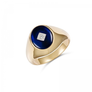 Archer Oval Synthetic Blue Stone Diamond Ring 9kt Yellow Gold