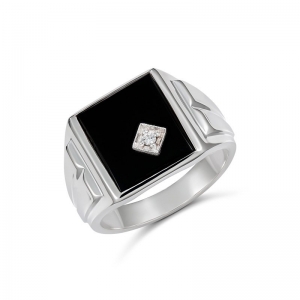 Arthur Rectangle Black Onyx Cubic Zirconia Ring Silver