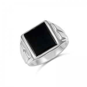 Arthur Rectangle Black Onyx Ring Silver