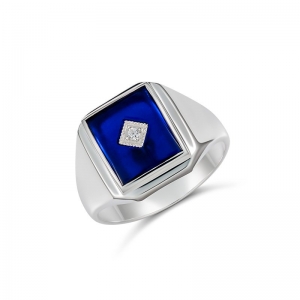 Arlo Rectangle Synthetic Blue Stone Cubic Zirconia Ring Silver