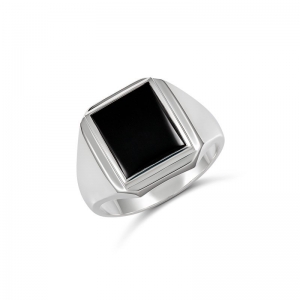 Arlo Rectangle Black Onyx Ring Silver