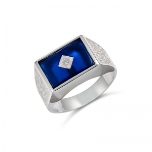 Apollo Rectangle Synthetic Blue Stone Cubic Zirconia Ring (754-4CZA - )
