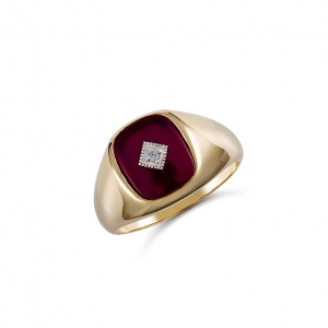 Aldo Cushion Created Ruby Cubic Zirconia Ring 9kt Yellow Gold