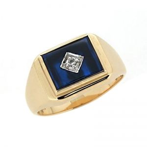 Adrian Rectangle Synthetic Blue Stone Diamond Ring