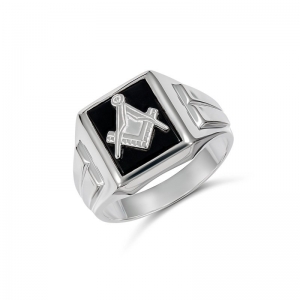Aries Masonic Rectangle Black Onyx Ring