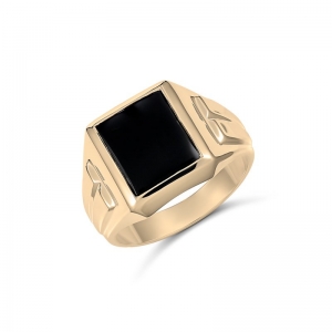 Aries Rectangle Black Onyx Ring 9kt Yellow Gold