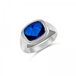 Aryan Cushion Synthetic Blue Stone Ring (811-3A - )