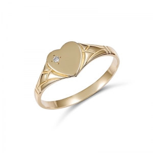 Emily Heart Diamond Signet Ring 9kt Yellow Gold Size E
