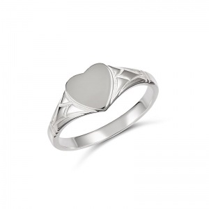 Emily Engraved Heart Signet Ring Silver Size E