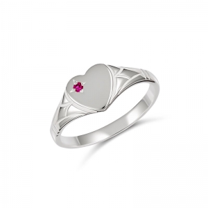 Emily Heart Red Stone Signet Ring Silver Size E