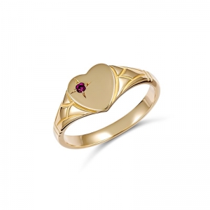 Emily Heart Red Stone Signet Ring 9kt Yellow Gold Size E