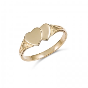 Eleanor Engraved Double Heart Signet Ring 9kt Yellow Gold Size E