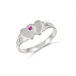 Eleanor Double Heart Synthetic Red Stone Signet Ring
