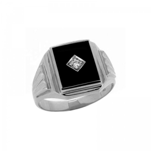 Akron Rectangle Black Onyx Cubic Zirconia Ring