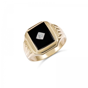 Akron Rectangle Black Onyx Diamond Ring