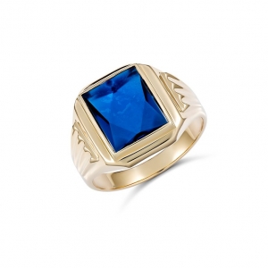 Akron Rectangle Synthetic Blue Stone Ring 9kt Yellow Gold